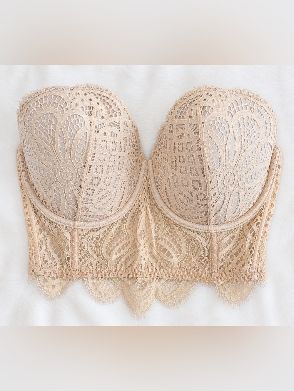 DOBREVA Lace Strapless Bustier Corset Top 36DD Beige NWT Bridal Longline Bra